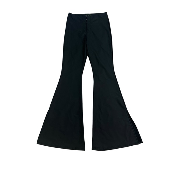 Dolls Kill Club Exx Matte Flare Pants Black Slit Goth Size Extra Small - Picture 2 of 7